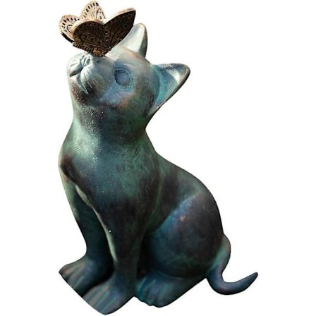 Charmerende kattefigur med retro-stribet overflade, havedekorationsstatuer perfekte til bogreol eller terrassedekoration