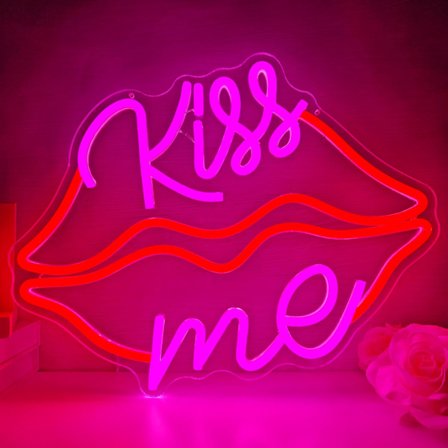 Kiss Me Neonlamper til vægdekoration, Valentinsdag LED-lysskilt til soveværelse, stue, rød læbeformet neonvægkunst, Valentinsgaver til par
