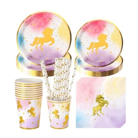 Bursdagsselskap Sett Enhjørning Selskap Sett Jenter Enhjørning Bursdag Serveringssett Kit Tallerken Kopp Selskapsdekorasjon