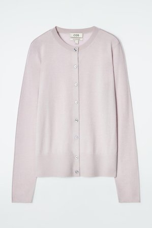 COS Femme Fine Cashmere Cardigan in Mauve