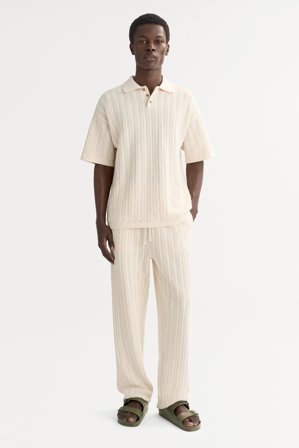 Soft Goat - Men's crochet pique - Kashmirtröja herr - L - Feather White