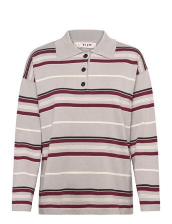A-View | Polo Long Sleeve Stripe Knit Blouse | L