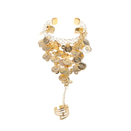 Lady Belly Dance Guld/Silver Mynt Länk Metall Ring till handleden Armband Halsband