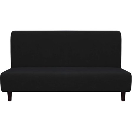 Fleece Stretch Sofatrekk – Spandex Sklisikkert Mykt Sofatrekk, med Elastisk Bunn for Barn, Kjæledyr (Futon, Svart)