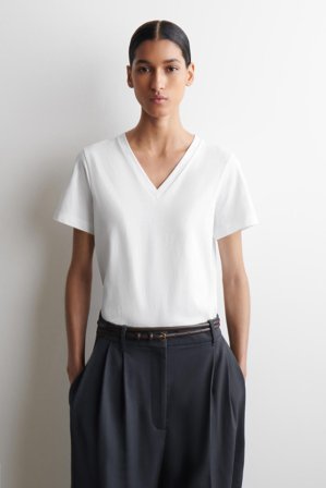 COS Women's Cotton V-Neck T-Shirt in White