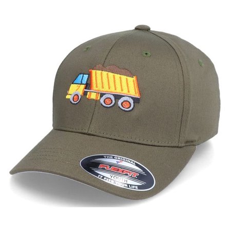 Kiddo Cap - Grön flexfit Keps - Kids Dump Truck Olive Flexfit @ Hatstore