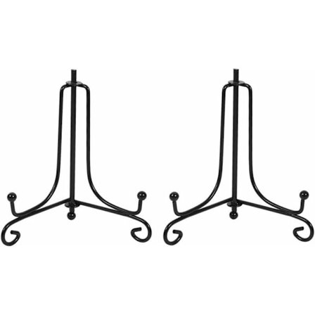 Sett med 2 svarte tallerkenholdere Staffelier Dekorative displaystativer for bilder, fotorammer, kokebøker, dekorative tallerkener, bilder og 
