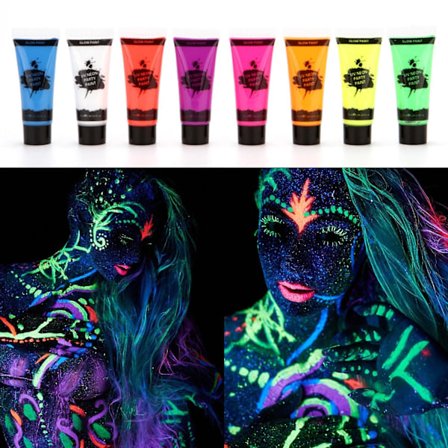 8 Rør 10ml/0.34oz UV Neon Ansigts- & Kropsmaling 8 Farver Neon Fluorescerende UV Sortlys Glød Sikker Ikke-