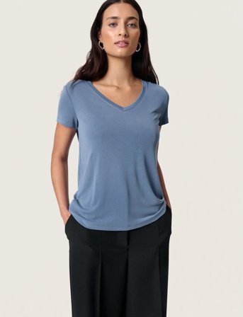 Soaked in Luxury Slcolumbine V-Neck Ss - Blue - S