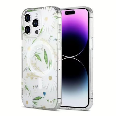 iPhone 15 Pro Mobilskal MagSafe - Blommor Vit