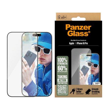 Panzer iPhone 16 Pro | Ultra-Wide Fit Screen Protector PanzerGlass - High quality tempered glass screen protector
