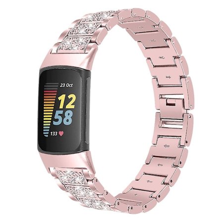 Rosérosa Diamant Rostfritt Stål Klockarmband kompatibelt med Fitbit Charge 5
