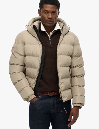 Superdry Hooded Sports Puffer Jacket - Beige - XXXL