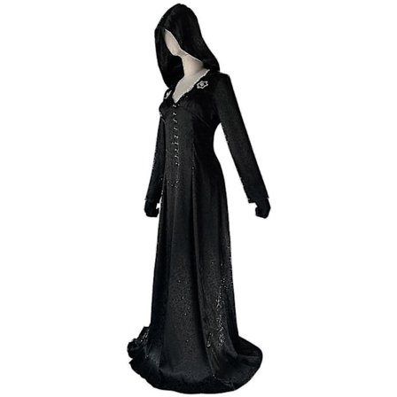 Kvinner Bela Dimitrescu Cosplay Kostyme Dame Lang Kjole Kostyme Svart Hettekjole