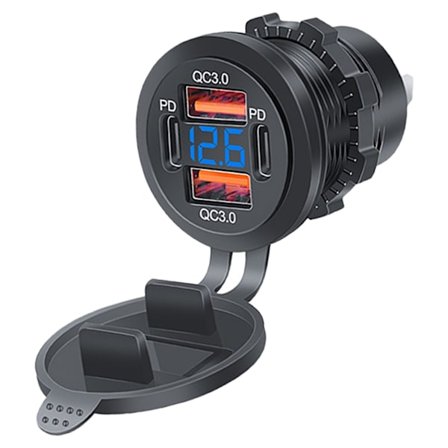 12-24V USB-strømuttak Bil USB-ladesokkel Dobbel QC3.0+PD Type-C-uttak