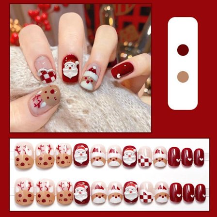 Julenegle Falske Negle Sne Tryk på Negle Juletræ Klæb på Negle Rensdyrgevir Korte Røde Falske Negle 24 stk. til Kvinder og Piger