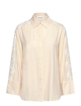 Ember Lace Detail Linen Shirt Beige Malina