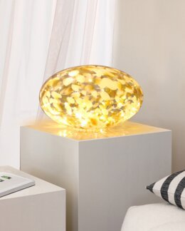 Bordslampa Sten med LEDslinga marmorerat glas Brun - Pixie Design