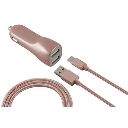Auton tupakkalatur - KSIX - Metalli - 2 USB-porttia 2,1 A - USB-Micro USB - Rose Gold