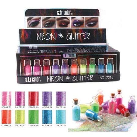 10st burkar Neon Glitter - Finkornigt - Kroppsglitter