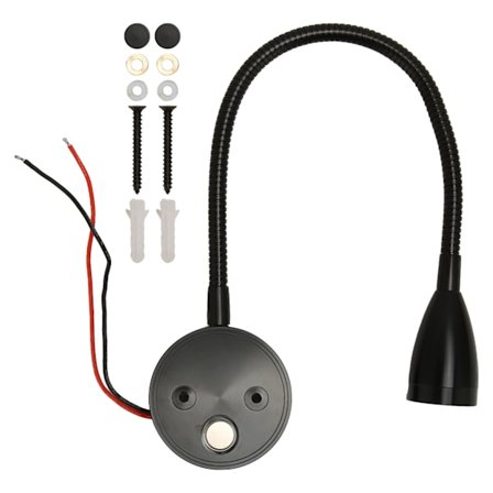 LED Väggmonterad Läslampa Touchkontroll Dimbar Sänglampa 3 Färgtemperaturer Svanhals Slang Husbil Båt Husbil DC 12 till 24V Svart