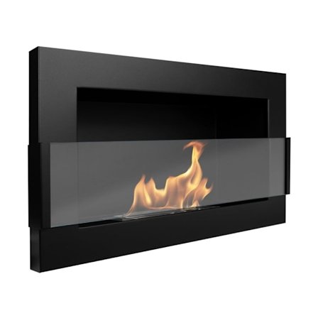 Etanolkamin Öppna spisar Väggmonterad biokamin Bioetanolbrännare 65 x 40 x 12 cm svart matt med glas ekologisk eldstad