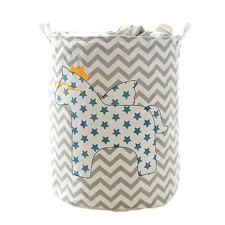Bomulls- og linvaskkurv, sammenleggbar, skittentøysbeholder, oppbevaringsboks (stjernehest)