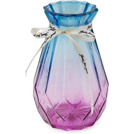 Glassvase Gradient Flerfarget Vase Geometrisk Fasettert Fargerik Glassvase til Hjem, Kontor eller Bryllup (Blå Lilla)