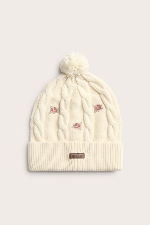 Newbie | Strikkelue med fletter | Lys beige
