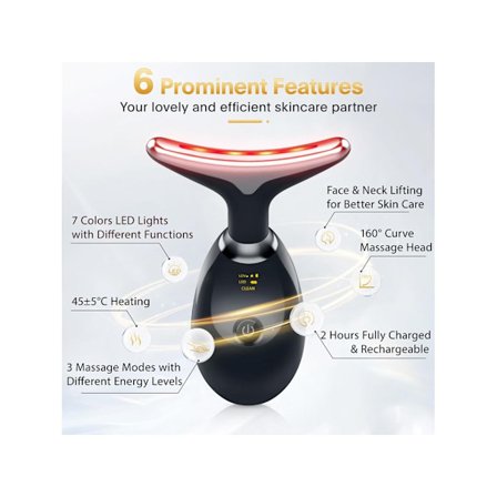 Duplex 7 in 1 Ihonhoitotyökalu Kasvojen ja kaulan hierontalaite kotikäyttöön, ihonhoitorutiiniin, musta hehku YEMAESRE