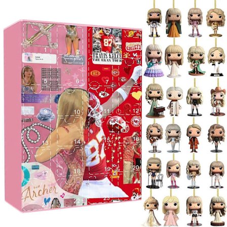 Ny Taylor Julekalender Nedtellingsdekorasjoner 24 Gave Akrylpynt og Nøkkelringoverraskelser