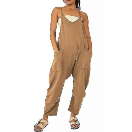Dame Casual Oversized Overaller Harem Lange Bukser Hengebukser Baggy Jumpsuit Brun 4XL