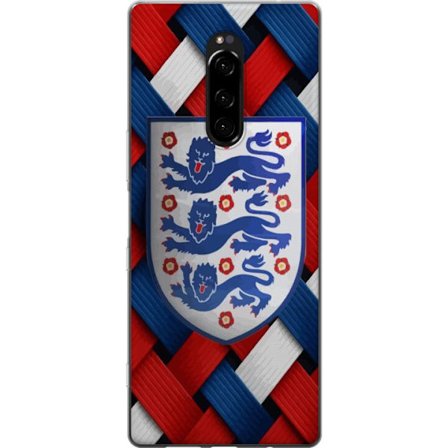 Yhteensopiva Puhelinkuori Sony Sony Xperia 1 Graafinen Englanti-aihe heraldisilla leijonilla ja punaisella, valkoisella ja sinisellä punotulla kuviol