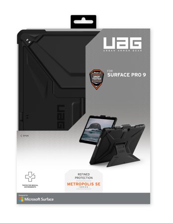 UAG Rugged Case for Surface Pro 9 Metropolis SE (Antimicrobial) - Black - Bulk Poly Bag - baksidedeksel for nettbrett