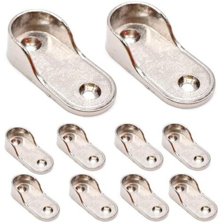 Garderobebraketter Festgjøring, Klesrør Sidebrakett Skinne Nikkelbelagt for Klesstativ i Skap 16MM 10 stk Sølv