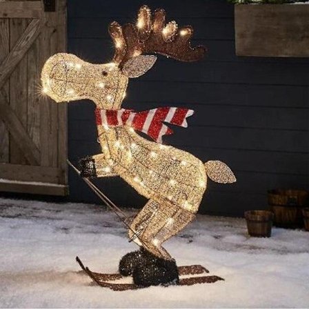 Utendørs Julefigur LED Ski Elg Hage Dekor Ornament 30cm