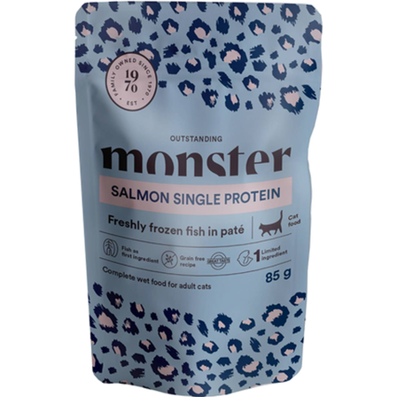 Monster Pet Food - Katteposer Adult Laks 85 g x 8 stk - porsjonsposer - Katt - Kattefôr & kattemat - Våtfôr og våtmat - ZOO.no
