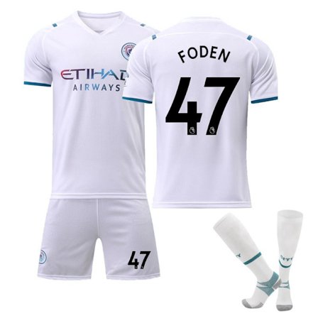 21-22 Manchester City vit bortatröja nr 17 De Bruyne tröja träningsdräkt för vuxna och barn NO.47 FODEN NO.47 FODEN 22