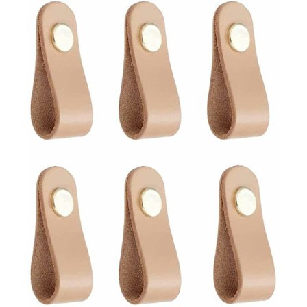 Läderdörrhandtag - 6 läderhandtag - Lädermöbelhandtag med skruvar Tillbehör - Skåphandtag för skåp, kök och dörr