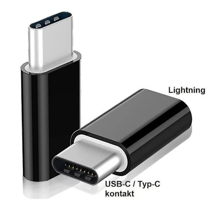 Lightning til USB-C / Type-C Adapter - Opladning / Dataoverførsel Sort