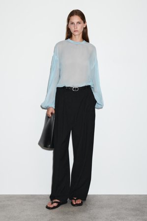 COS Women's Sheer Balloon-Sleeve Blouse in Blue