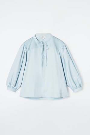 COS Damen Bluse Mit Falten Und Bindedetail - Blau