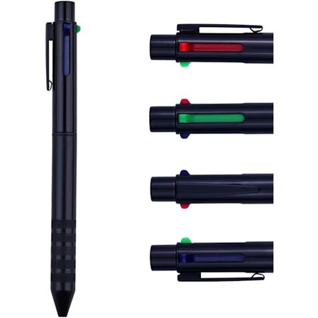 Multifarvet kuglepen hvid 4 i 1 Multifunktionspen med sort, blå, rød, grøn, metal gel kuglepen, 1-tælling (sort)