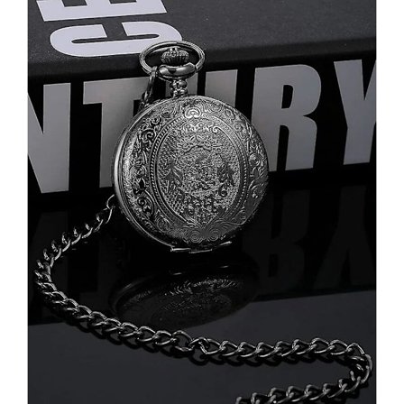 Vintage Luksus Sølv Guld Sort Graveret Kvarts Lommeur Til Mænd Gylden Kasse Fob Kæde Ur Til Gaver Gammel Halskæde Ure (FMY)