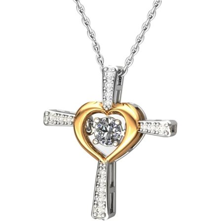 Halsband med hänge kors-hjärta damhalsband, kors dans halsband present