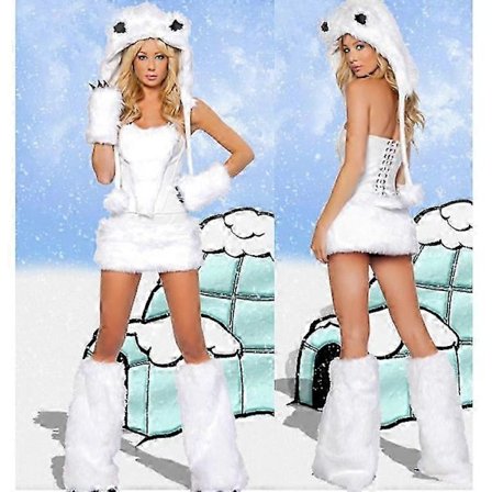 Sexy Jule Dame Kostyme Cosplay Stor Hale Ulv Party Maid Fristelse Julenisse Todelt Antrekk White panda-FA-