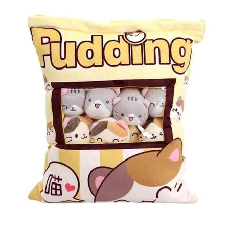 Søt Katte Snackpute Pudding Plysj En Pose Med Dyreplushdukke Avtakbart Sett Søt Kawaii Bursdagsgave Til Barn [DB]