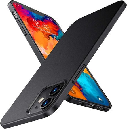 iPhone 12 - Ultratyndt Stødsikkert Cover Gummibelagt Matsort Black_max