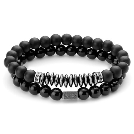 Set de bracelets en onyx noir, hématite et zircone pour hommes - Bracelets de perles