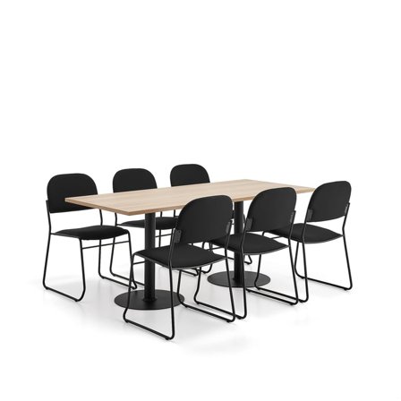 Möbelgrupp VERTICUS + DAWSON, 1 bord + 6 svarta stolar